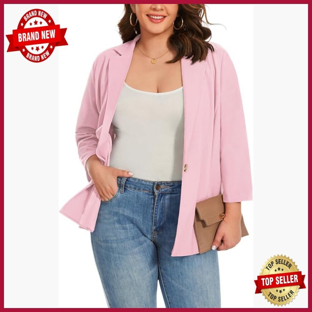 Plus Size 3/4 Sleeve Blazer Notch Lapel Casual Work Jacket XL-5XL